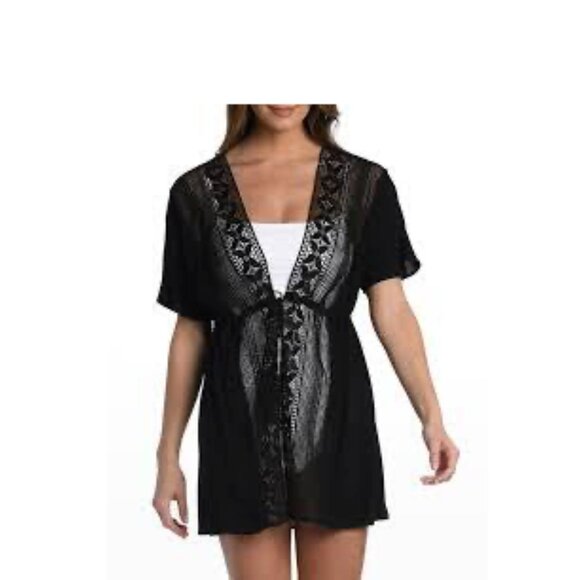 New La Blanca Coastal Crochet Short-Sleeve Kimono P5157 - Picture 1 of 10